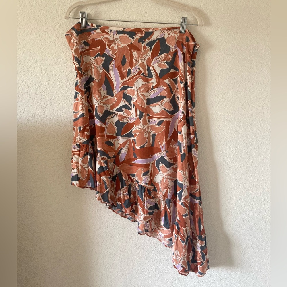 Nine West Skirt Midi Asymmetrical Flowy Floral Lightweight Travel Resort